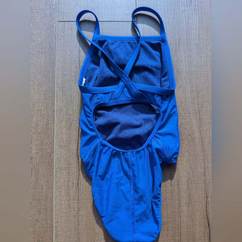 Speedo Girl's One Piece PowerFlex Flyback Solid Swimsuit - Sapphire - Size 26 - Picture 3 of 6
